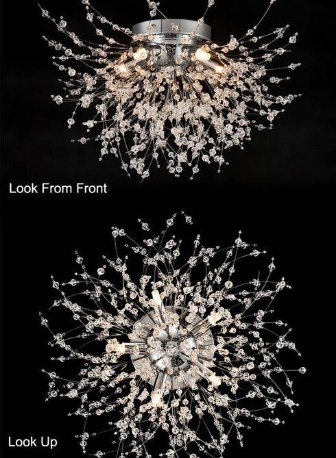 Modern Crystal Sputnik Ceiling Light 5-Light Firework Chrome